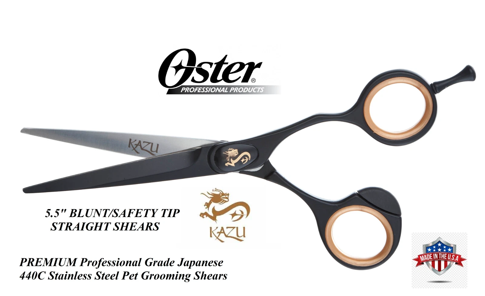 OSTER KAZU Premium Pet Grooming 5.5"Round Blunt SAFETY TIP Shear Scissor Dog Cat