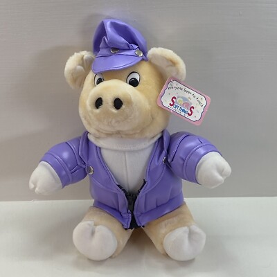 SOFT THINGS Vintage Biker Pig Purple Faux Leather Jacket and Hat 