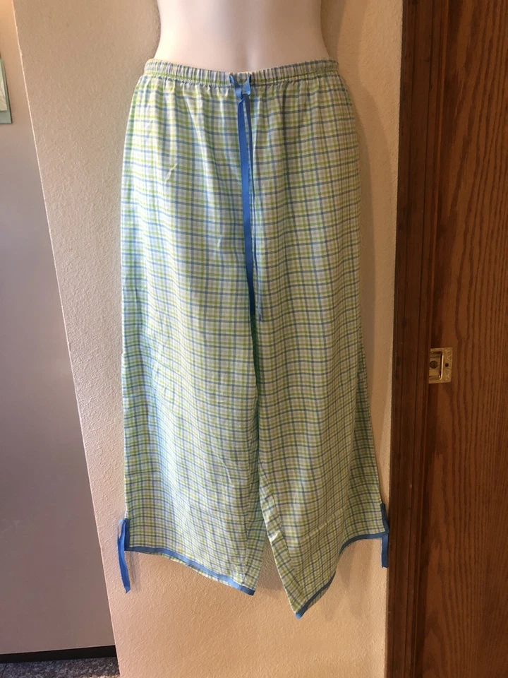 Pantalones de pijama HUE relajados Tiedye a cuadros náutica para dormir verde blanco 2 tops para mujer L Foto 2 de 4