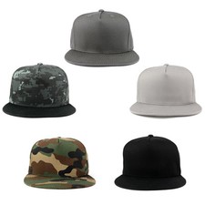 Blank 5 Panel Cotton Constructed Flat Bill Adjustable Snapback Cap - 1064