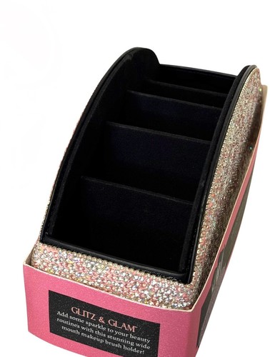 Soporte de brocha de maquillaje con estrás rosa brillante y glamour espina en polvo con estuche paquete de 2 piezas - Imagen 9 de 13