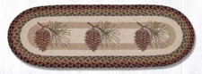 Braided Jute Hand Stenciled Oval Table Runner. Earth Rugs. PINECONE. 13" X 36"