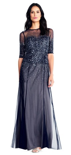 Adrianna Papell Navy Blue Beaded 