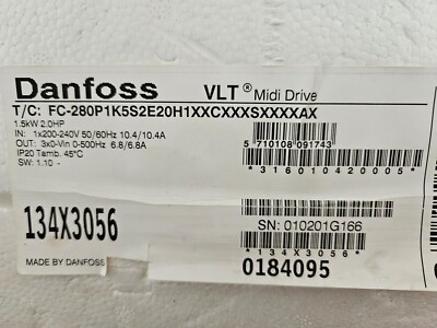 DANFOSS 134X3056 FC-280P1K5S2E20H1XXCXXXAX LCP INCLUDED NEW