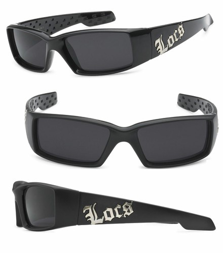 Locs Hommes Cholo Motard Lunettes de Soleil - Noir Brillant LC66 - Photo 1 sur 2