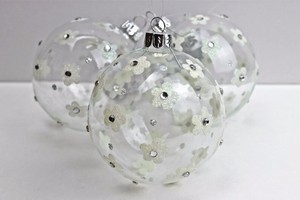 Détails Sur Gisela Graham Noël Transparent Boule Irisé Pailleté Strass Fleur De Verre X 3