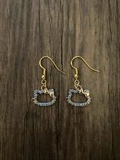 Handmade Blue Rhinestone Hello Kitty Earrrings