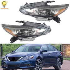 Pair Headlights Headlamps Black Housing For 2016-2018 Nissan Altima S Left&Right