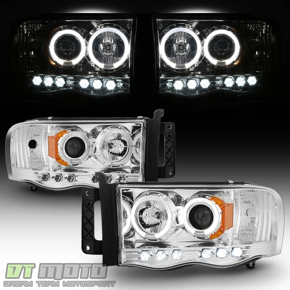2002-2005 Dodge Ram 1500 03-05 2500 3500 LED Halo Projector Headlights Headlamps - Image 3 of 4