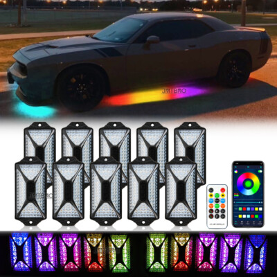 10x RGB Wireless LED Underbody Rock Lights Bluetooth APP For Dodge Challenger