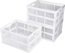 3-Pack Plastic Collapsible Storage Crates-30L,Foldable 17.35"X13.2"X9", White
