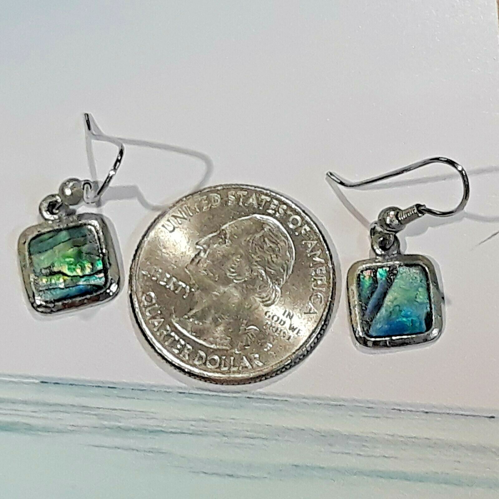 Silver Tone Square Shape Abalone Shell Dangle Ear… - image 4