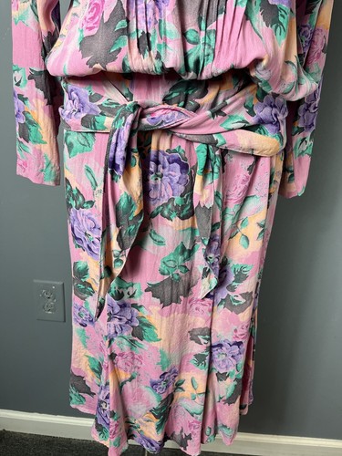 Vintage 90s CAROLE LITTLE Petites Womens Size 2 Pink Floral Dress German Rayon - Picture 4 of 9
