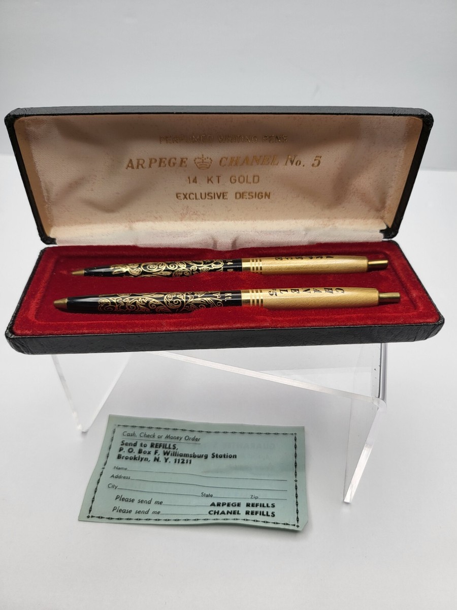 Arpege Chanel No.5 14k Gold Filigree Ballpoint Pen Set in Box