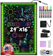 Tablero De Mensajes LED, 24" x 16", Iluminado Y Borrable, Efecto Neón NUEVO US