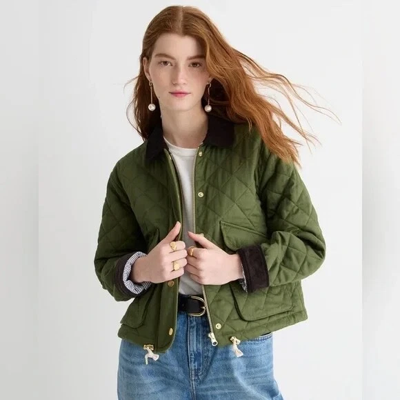 NWT J. Crew Limited edition new cropped quilted Barn Jacket XXS Green