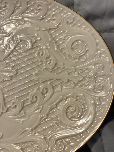 Vintage Lenox Ivory Embossed Oval Platter Dolphin Collection Retired Large 16'' - Picture 2 of 8