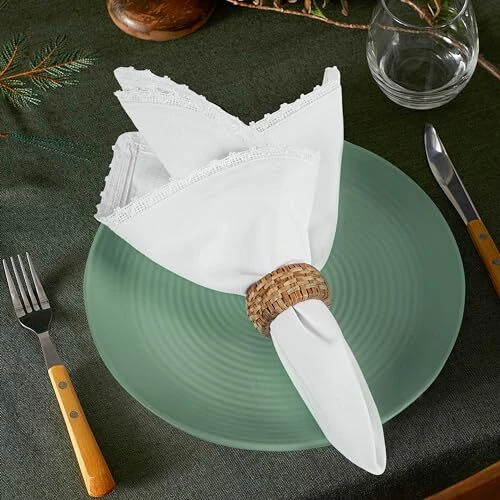 White Cloth Napkins, Cloth Dinner 18" x 18" (Set of 1) White - With Lace. - Image 3 of 4