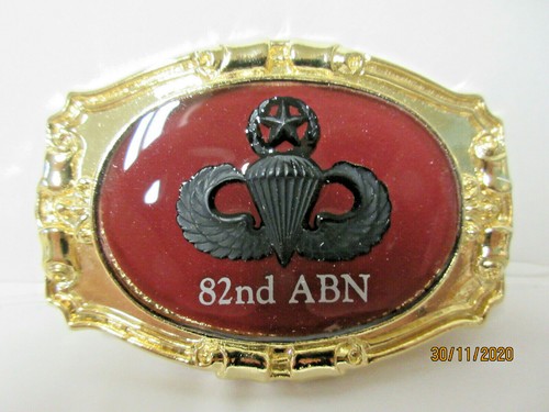 US Subdued Master Parachute Wing -to 82nd ABN - Badged Western Style Belt Buckle - Foto 1 di 2