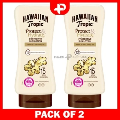 Hawaiian Tropic Protect & Hydrate Protective Sun Lotion LSF 15 180ml 2er Pack