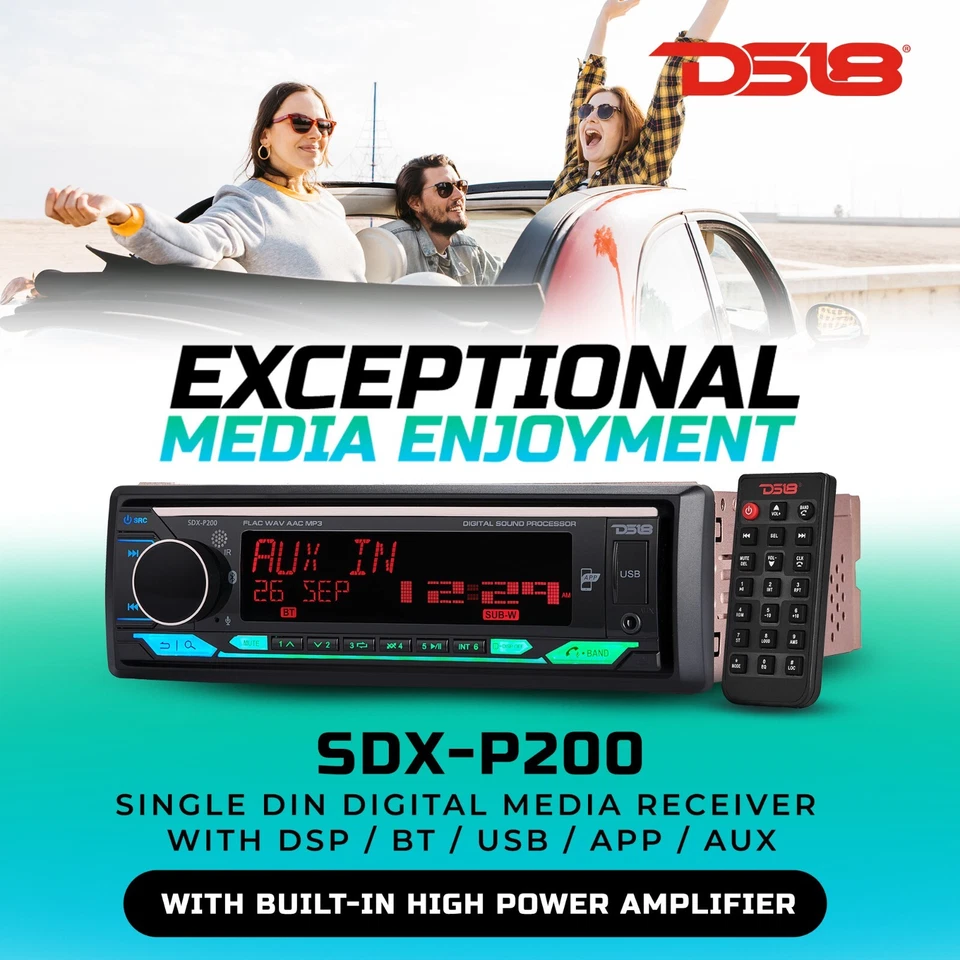 DS18 SDX-P200 Single Din Radio Headunit  240W RMS Bluetooth DSP USB/AUX/AM/FM - Image 2 of 4