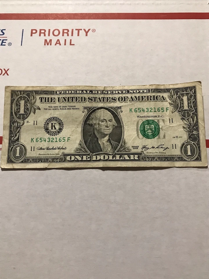 2006 $1 One Dollar Bill 6 5 4 3 2 1 Descending Ladder Repeater Note 65432165 - Image 2 of 4