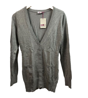 Damen Fein Strick Jacke Cardigan grau tiefer V-Ausschnitt 32/34 FLASHLIGHTS Neu