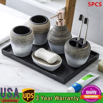 5pcs Bathroom Accessories Set Lotion Dispenser Holder Ceramic Hotel Bathroom