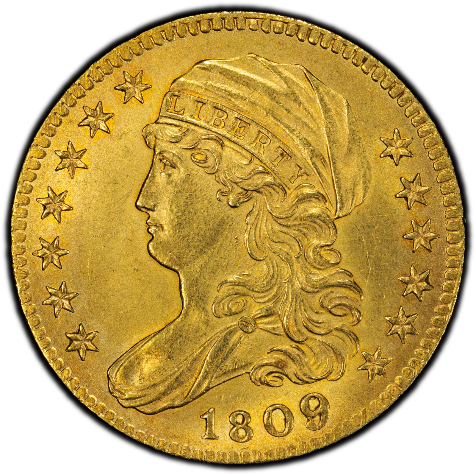 1809/8 $5 BD-1 Capped Bust Half Eagle PCGS MS63 (CAC)