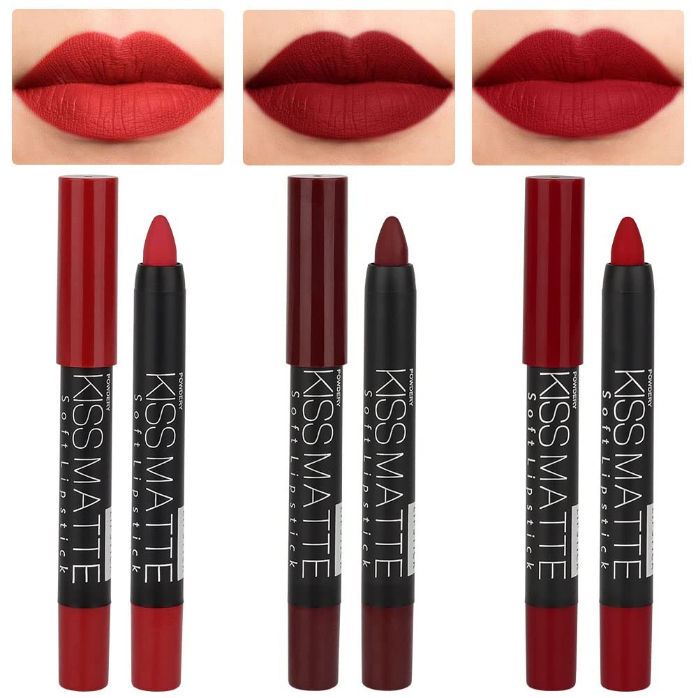 Pencil Set, Deep Ruby Red Matte Lipstick Long L...