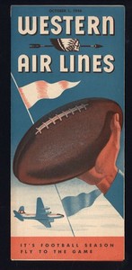 WESTERN AIRLINES October 1946 *TIMETABLE SCHEDULE & FARES *it's FOOTBALL SEASON