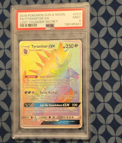 Pokemon Tyranitar GX 223/214 Secret Rare Full Art Holo Lost Thunder PSA 9