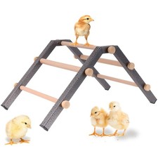 Baby Chick Perch Durable Metal Stand Wooden Roosting Bar Coop Toy Trapezoid S