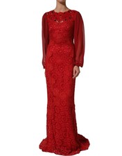 Dolce & Gabbana Red Embellished Mermaid Long Gown Women's Dress