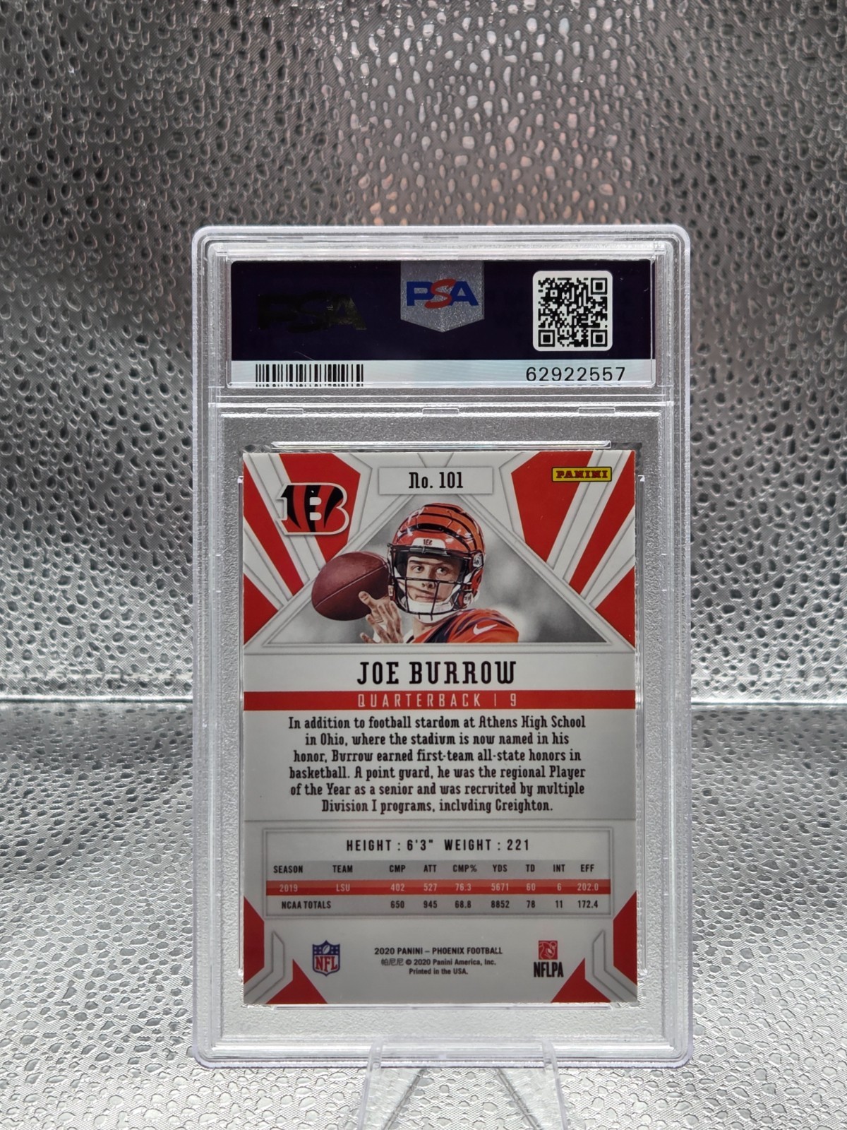 2020 Phoenix FIRE BURST REFRACTIVE ~ JOE BURROW Rookie Card PSA 10 GEM MINT view 2