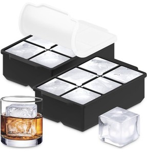 Large Silicone Ice Cube Tray (2-Pack), Easy Release 2" Big Ice Cubes, Stackable