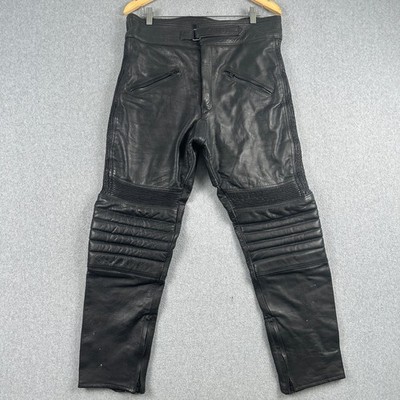 Echtes Leder Leather Pants Mens 34 Black Motorcycle Biker Padded Ribbed