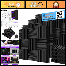 Thick Acoustic Foam Panels 12x12x2 Inch - 52 Pcs Sound Absorbing Tiles for Studi