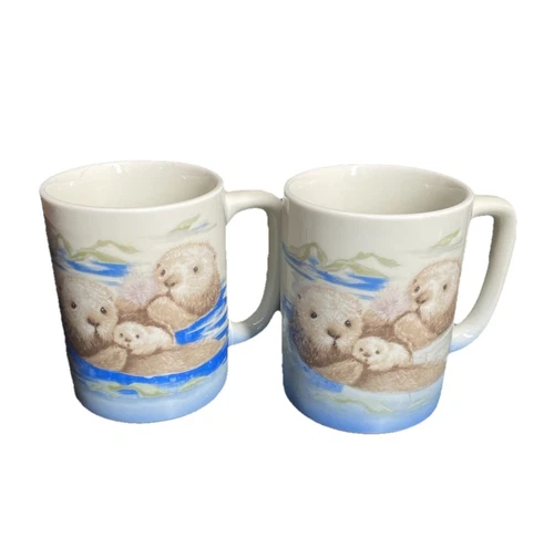 VTG Pair Of 2 Otagiri Sea Otter Family  Japan Tea Cup Coffee Mug Otters