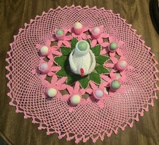 Vintage Crochet Chicken / Eggs Doily 20 In Round