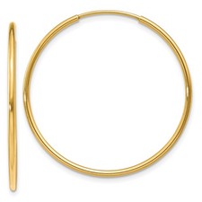 14k Yellow Gold Polished Thin Round Endless Hoop Earrings Pair 30mm