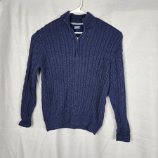 Men's Izod Navy Cable Knit Quarter Zip Sweater Large 100 Cotton