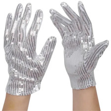 2 SILVER SEQUINED GLOVES MJ Michael Jackson Sequin Dance White Costume NEW Pair