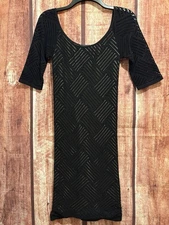 BEBE Lined Black Mesh Overlay Bodycon Stretch Spandex Going Out Pencil Dress P/S