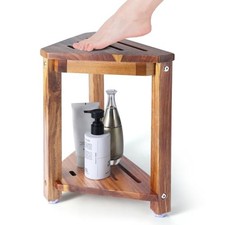 Shower Foot Rest 13.5in, Acacia Wood Shower Stool for Shaving Legs, Small Brown