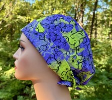 Euro Style Surgical Scrub Cap, Halloween Spiders, Webs, Purple And Green