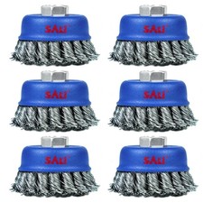 Sali 6 Pack Wire Cup Brush 3 Inch Twisted Knotted Cup Brush For Grinders 5/8-11