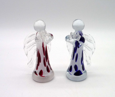 Kunstglas Figuren Engel handgefertigt 2 Stk. H 10 cm unmarkiert