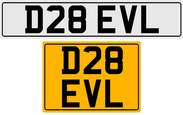 D28 EVL EVIL DEVIL EVELYN FUNNY RUDE CHEEKY BMW VW GT PRIVATE CAR NUMBER PLATE