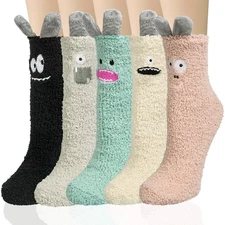 5 Pairs Womens Fluffy Fuzzy Socks Cute Warm Winter Slipper Cozy